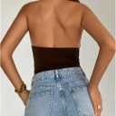 Milumia Women's Metal Deep V Neck Halter Top Sexy Backless Slim Fit Party Crop Tops (Brown, M)