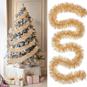 Yuxung 17 ft Christmas Tinsel Garland Metallic Garland Light Glittering Decoration for Valentine Birthday Wedding Party Holiday Festivities Indoor Outdoor Home Supplies(Champagne, Classic)