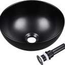 Aquaterior Porcelain Bathroom Vessel Sink 12" Round Vanity Bowl Basin with Pop up Drain Above Counter Countertop RV Black Industrial Modern