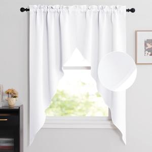 NICETOWN Swag Curtains for Living Room, Country Room Darkening Short Curtains for Kitchen Rod Pocket Rustic Window Cover for Bathroom/Laundry Room, 2 Pieces, 36" x 63" x 18" per Panel, Pure White