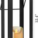 12.4" Black Metal Modern Candle Lantern Decorative Hurricane Lantern for Indoor & Outdoor Use, Ideal for Table, Black Lantern for Mantle, Halloween, Christmas, and Wedding Decor (No Glass Panel)