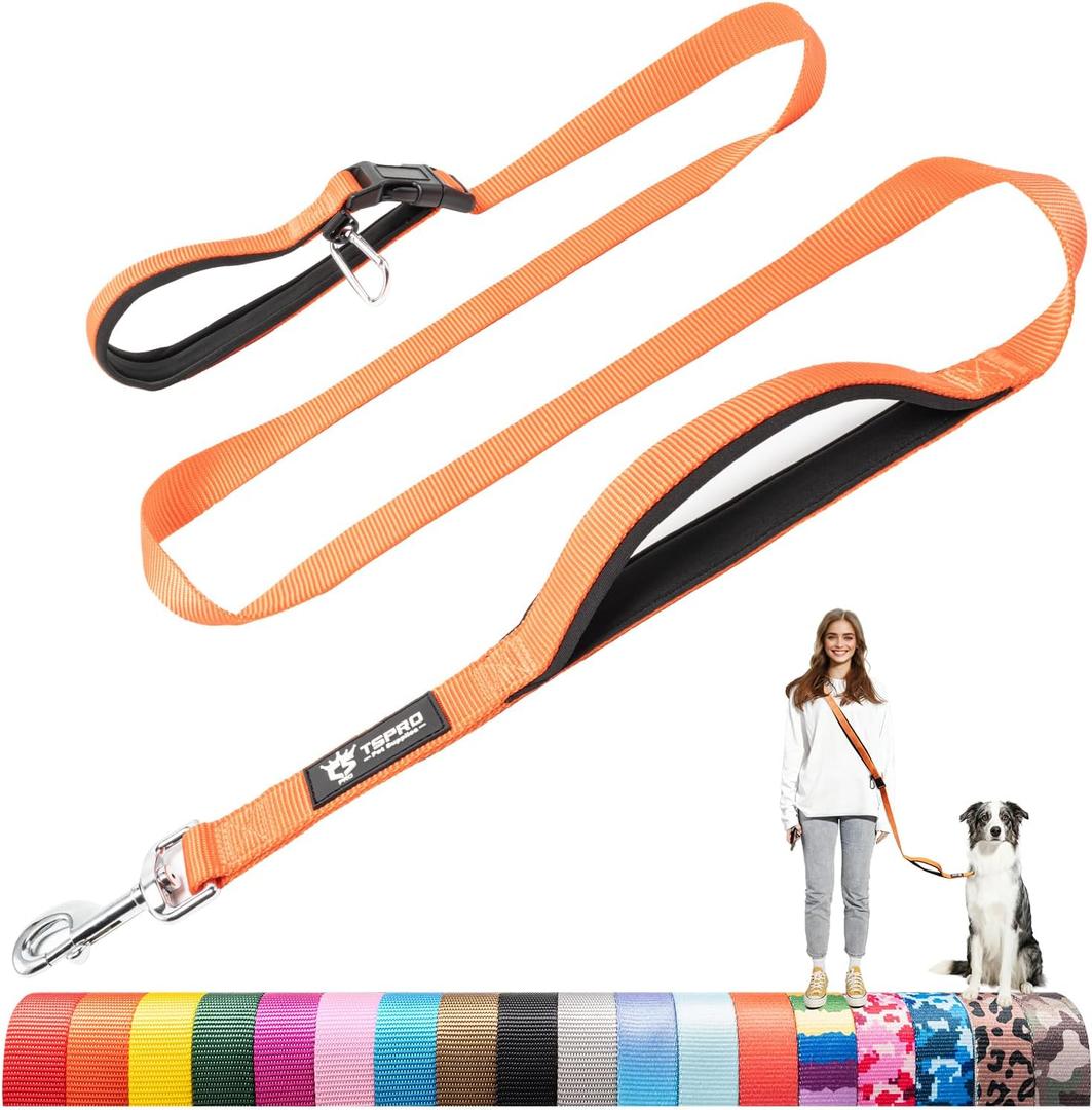 TSPRO Tactical Hands Free Dog Leash, Heavy Duty Adjustable with Padded Handle & Metal Safety Clasp for Walking Running Hiking Training, Medium & Large Dogs (Orange 25)