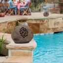 Alpine Corporation 9" Tall Solar Bluetooth Rock Speaker, Weather-Resistant High Fidelity Outdoor Audio System with 50 Foot Range, Brown - Set of 2
