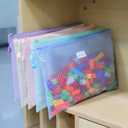 MultiBey 20 Pack A4 Mesh Zipper Pouch Bags with Labels, Waterproof Plastic Zipper Pouches for Organizing Board Games, Puzzles, Documents Office Supply and Home Organizer, 5 Macaron Colors
