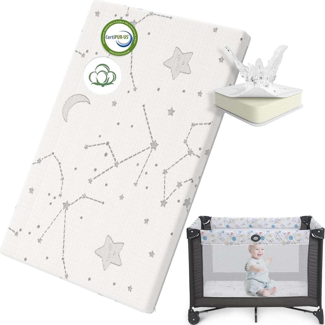 YENING Organic Cotton Pack and Play Mattress Pad Breathable 38x26 Waterproof Baby Mattress for Pack N Play Matress Topper Waterproof