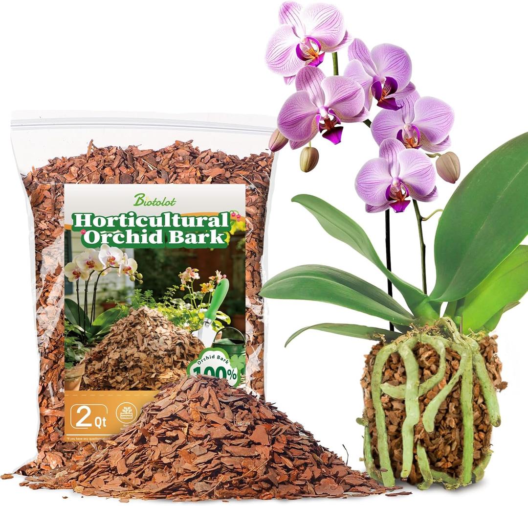 2qt Orchid Bark Horticultural Grade- Natural Mulch for Potted Plants, Root Development of Orchid Plants and Garden Soil Amendment Mix
