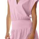 LAMISSCHE Womens Summer Dress Sleeveless Mini Dress Flowy Vacation Beach Dresses Casual V Neck Elastic Waist Sundresses (Pink, L)