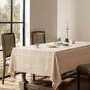 ZeeMart Grid Embroidered Hemmed Tablecloths, Cream 52x52 Inch, Farmhouse Style Heavy Weight Cotton Linen Cream Tablecloths, Boho Plaid Water Resistant Square Table Cloth