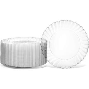 Oasis Creations Premium Hard Plastic Plate Set 50 x 9 Clear Round Plates - Washable & Reusable - Party Supplies For Birthdays, Celebrations, Buffets, Fiestas, Catering & More