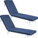 2 PCS Outdoor Chaise Lounge Cushion Waterproof and Sunlight Resistant, Lounge Deck Reclining Chair Cushions for Patio Furniture Lawn Pool Resort Hotel (2, Blue + white border, 80'' L x 26'' W x 4" T)