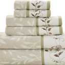Madison Park Serene 100% Cotton Bath Towel Set Luxurious Floral Decorative Towels for Bathroom Embroidered Cotton Jacquard Design Soft Highly Absorbent for Shower 600 GSM, Multi-Sizes, Green 6 Piece