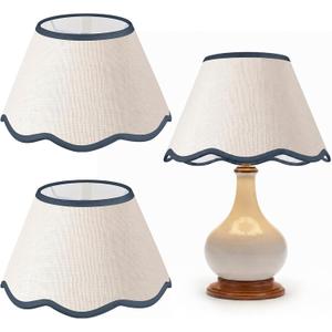 5.1'' Top x 9.4'' Bottom x 7'' High Lamp Shade with Petal Edge, Set of 2 Fabric Scalloped Lampshade, for Floor Wall Table Lamps Living Room Bedroom Easy Assembly(Gray-blue Edge)