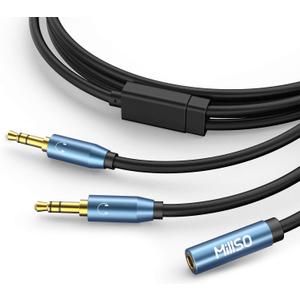 MillSO Audio Splitter, Female to 2 Male 3.5mm TRS Audio Splitter, 8 Feet SapphireBlue&Gold-Plated Stereo Jack Headphones Adapter Cable for Smartphone, Computer, Mp3, Earphone, Speakers