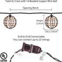 Outdoor Decorative Patio String Lights, Beaded Copper Wire Ball Style Lantern Lights, Connectable Weather-Resistant Indoor Outdoor Novelty Whimsical Light for Home Pergola Bedroom Porch Party Backyard
