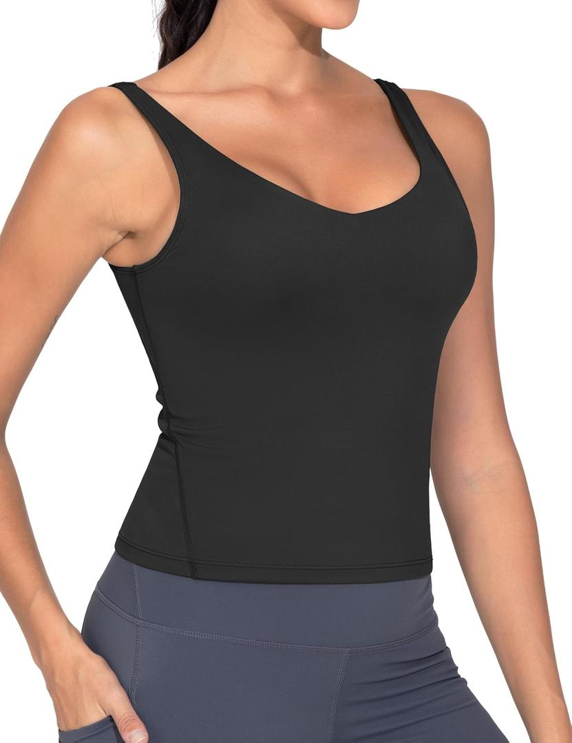 THE GYM PEOPLE Women's Longline Sports Bra Wirefree Padded Workout Yoga Tank Top (Black, S)