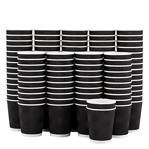Lamosi 8 oz Disposable Coffee Cups - 120 Pack, Insulated Corrugated Paper Cups, Kraft Ripple Wall Cups for Hot Beverage or Cold Drinks (Black)