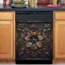Vintage Wooden Floral Dishwasher Magnet Cover,Flower Carved Wood Magnetic Dishwasher Cover Vinyl Sticker,Rustic Wood Fridge Door Cover Magnets Art Skin Panel Decal,Home Decor Decal,23"X26"