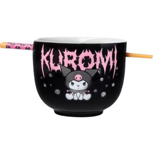 Silver Buffalo Sanrio Hello Kitty and Friends Kuromi Ceramic Ramen Noodle Rice Bowl with Chopsticks, Microwave Safe, 20 Ounces