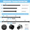 2PCS Black Tension Rods for Windows 28 to 48 Inch Adjustable Curtain Rod 7/8" Diameter Rust-Free Spring Tension Curtain Rod No Drilling Small Shower Rods for Bathroom Doorway Kitchen Closet