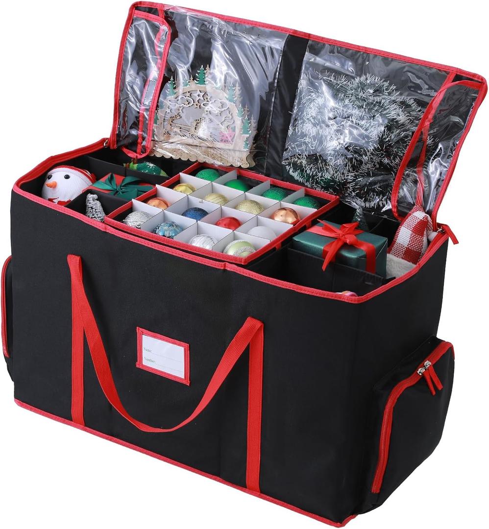 Large 2-in-1 Christmas Ornament Storage Box - High Capacity Storage, Easy Organization Protect Your Holiday Decorations (Black)
