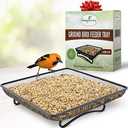Gray Bunny Bird & Squirrel Feeder Tray 11x11 Inches, Cardinal, Blue Jay, Crow, Wild Large Bird Feeders for Outdoors, Outside Free Standing Metal Hopper Bowl Feeding Platform