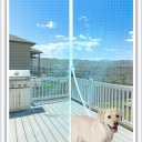 MAGZO Magnetic Screen Door Fit Door Size 48 x 83 Inch, Screen Size 50" x 84" Strong Magnet Door Mesh with Reinforced Hook & Loop for Patio, Sliding, French, White