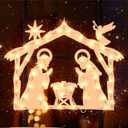 Christmas Window Silhouette Lights, Lighted Nativity Double Sided Decorations with 50 Count Incandescent Mini Light, for Holiday Indoor Wall Door Glass Decor