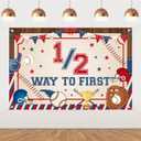 Baseball Half Birthday Decorations, 1/2 Way to First Backdrop Banner Baseball Party Background for Baby Boy Sports 6 Months 1/2 Half Way to One Birthday Party Supplies