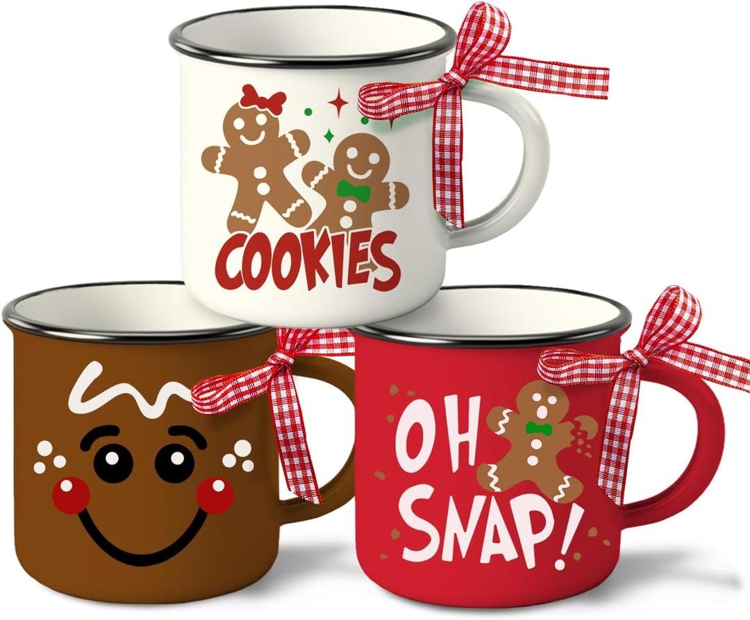 Christmas Gingerbread Man Mini Coffee Mug Set of 3, Xmas Cookies Oh Snap 5 oz Mini Coffee Cups for Tiered Tray Decor, Funny Winter Holiday Kitchen Coffee Bar Decorations Housewarming Gift