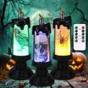 DRomance Halloween Flameless Flickering Candle Lights with Remote Timer, Battery Operated LED Candle Lamp Spooky Skull Crow Spider Decals and Lights Indoor Decor(3 Pack, 2.8" D x 7.8" H)