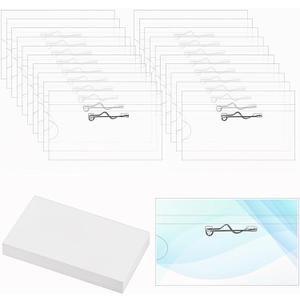 100Pcs Name Tags with Pins, Clear Plastic Name Tag Holder Horizontal Pin Style Name Badge Holders with 100Pcs Name Tag Inserts for Meeting Seminar Show Event Conference(3.5 x 2.2 Inch)