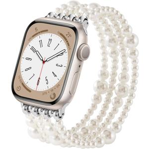VISOOM Beaded Bracelet Compatible for Apple Watch Band 38/40/41/42mm Women- Apple iWatch Series 11 10 9 8 7 SE 6 5 4 3 2 1 Bands Dressy Fashion Cute Handmade Stretchy IWatch 10 42mm Strap Band (C-Pearl-White)