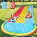 MorTime 22.5ft Slip Water Slide with Sprinklers, Slip and Slide with 3 Inflatable Bodyboards and Splash Pool Waterslide Backyard Lawn Outdoor Water Toy
