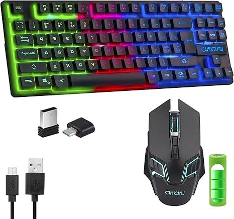 Gaming Wireless TKL Keyboard Mouse Combo Rechargeable LED Backlit Tenkeyless Compact 87 Keys 6 Button for Computer Laptop PS4 PS5 Switch Compatible with Windows XP/7/8/10 iMac MacBook Xbox one X