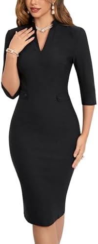 MUXXN Women's 1950s Retro 3/4 Sleeve V Neck Midi Sheath Vintage Cocktail Work Pencil Dresses, Size: XL