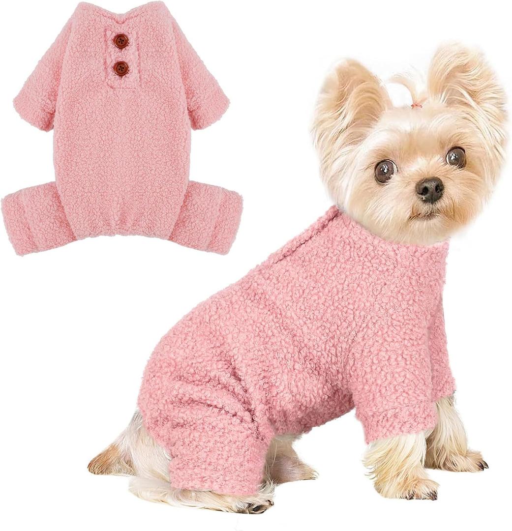Dog Sweaters for Small Dogs Winter Dog Pajamas Sized Dogs Boy Girl Fleece Pet Clothes Puppy Outfit 4 Legs Jumpsuits for Chihuahua Yorkie Cat Apparel (Pink, Small) (Small (Chest 15in ))