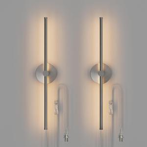 ZAGO Plug in or Hardwired Linear Wall Sconce: 24 Inch LED Indoor Modern Linear Wall Lights Set of Two with On/Off Switch, 5CCT Switchable, Brushed Nickel, Dimmable for Living Room, Bedroom, Hallway