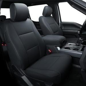 Covertopia F150 Faux Leather Seat Covers, Custom fit 2015-2024 2025 Ford F150 SuperCrew, and 2017-2024 2025 F250 F350 F450 Super Duty Crew Regular Extend Cab(Front Pair, Black 2pcs)