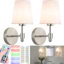 Battery Operated Wall Sconces Set Of 2, Wireless Battery Wall Light With 10000mAh RGB Rechargeable Magnetic Bulb, Rechargeable Wall Sconce With Remote Control For Bedroom, No Electrician Required (Nickel)