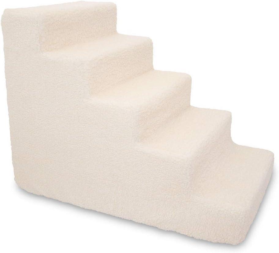 Best Pet Supplies Dog Stairs & Steps - Foam Steps for Small Dogs & Cats, Non-Slip Indoor Balanced Pet Step Support, Dog Ramp, No Assembly, Lambswool, 5-Step (22.5-inch Height)