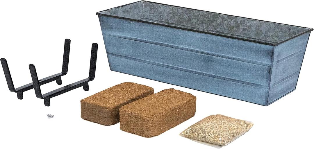 Achla Designs Bloom Box Garden Growing Kit, Medium Blue with Brackets for 2 x 6 Railings