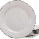 Classic Vintage White Melamine Dinner Plate Set, 11-inch Lightweight Round Kitchen Plates Set for Salad, Pasta Unbreakable RV, Camping Dining Serving Dishes for Parties, Set of 6