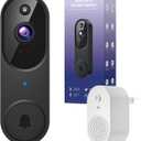 BITEPASS 1080p Video Doorbell Camera Wireless with Chime, AI Human Detection, 2-Way Audio, FHD Live View, Wire-Free, Night Vision, Cloud Storage, Battery Powered, Indoor Outdoor Surveillance (Black)