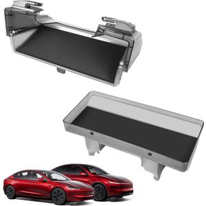 Under Screen Storage Organizer for 2026 New Model Y Juniper,[Retractable & Tool-Free] Under Screen Storage Box with Behind Screen Tissue Holder Compatible with Tesla 2025-2026 Model Y Juniper