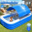 2026 Inflatable Pool with Canopy,Upgraded Blow Up Pool for Adults&Kids,Large Inflatable Pool with Seat and Big Backrest,Kiddie Pool with Shade,Kid Swimming Pool for Backyard 110"x63"x20"Blue