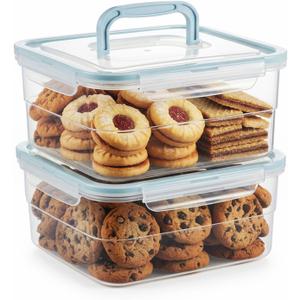 Cookie Containers for Airtight Storage, 2 Pack 3.2L Large Square Food Storage Containers with Lids and Silicone Seal, Reusable Plastic Containers for Cookies, Muffins, and Baked Goods