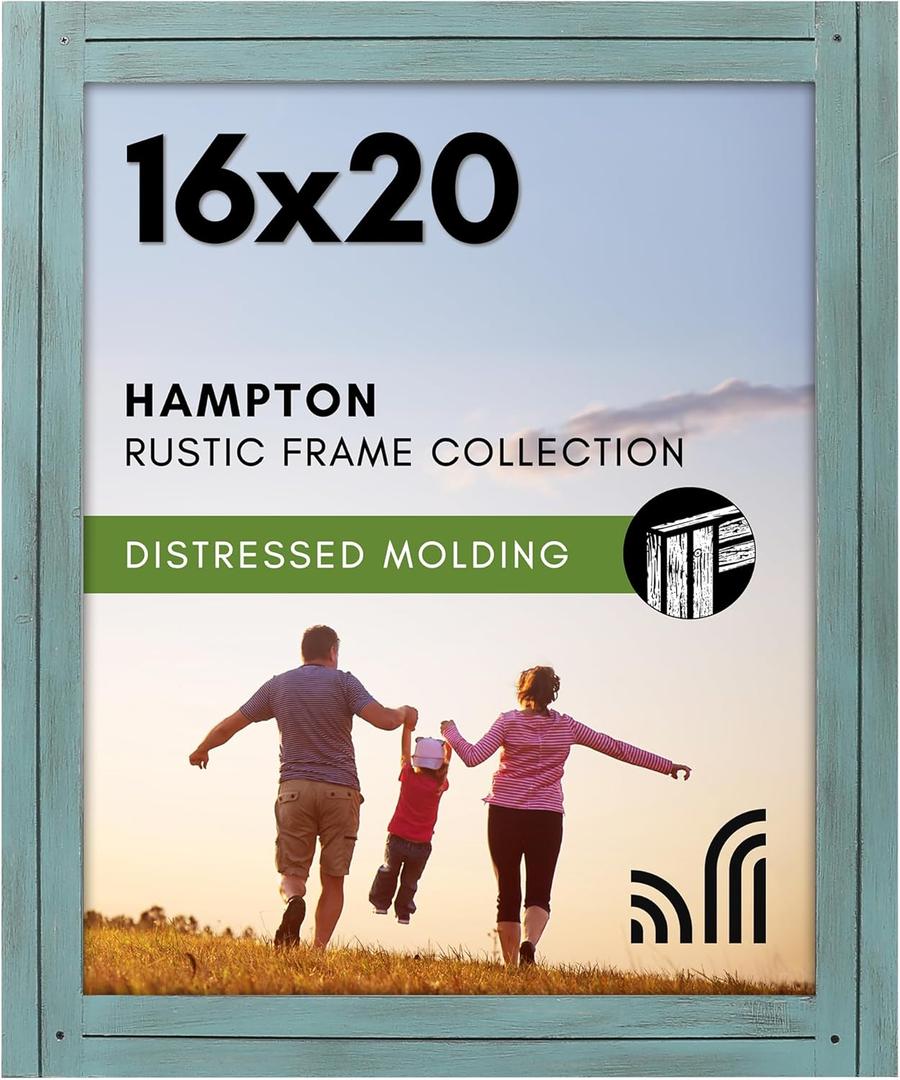 Americanflat 16x20 Picture Frame with Polished Plexiglass - Hampton Collection - Distressed Wood Picture Frames for Vertical or Horizontal Wall Display - Turquoise Blue