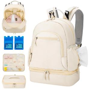 GDNasist Breast Pump Backpack Fit for Spectra S1 and S2 with Removable Cooler Compartment, Pumping Bag for Pump Accessories, Breast Pump Bag for Work, Travel and Family Use Beige