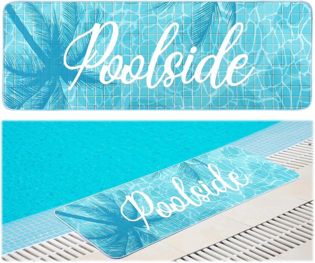 Jenaai 24" X 67" Poolside Mat Outdoor Rug, Non Slip Waterproof Rubber Mat for Deck, Edge of Pool, Patio, Beach, Summer Outside Swimming Decorative (Palm)