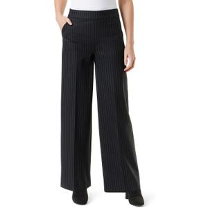 Gloria Vanderbilt Women's Pull on Wide Leg High Rise Ponte Trouser Pant Standard (Black- Bridgette Pinstripe)